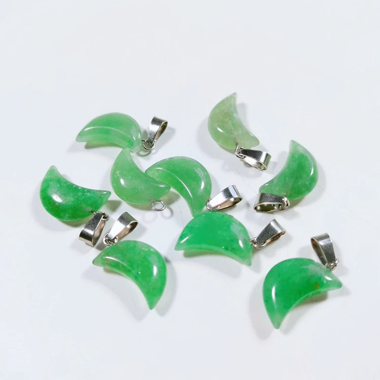 Huiying Natural healing crystal green aventurine jade moon pendant couple best wishes souvenir jewelry