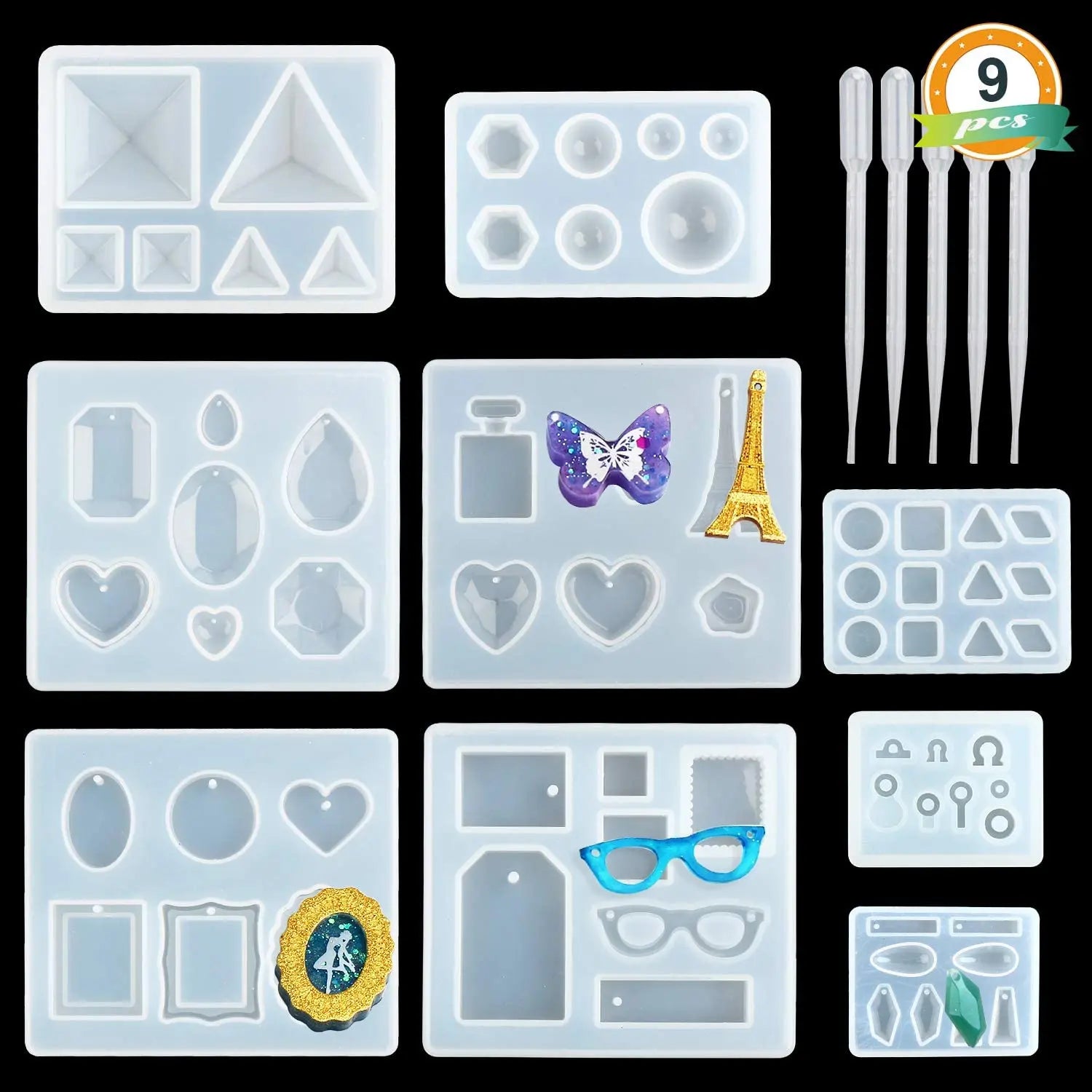 Jewelry Resin Molds 9PCS Epoxy Resin Silicone Molds DIY Pendants Keychain Necklace Earring Making Resin Crafts Jewelry