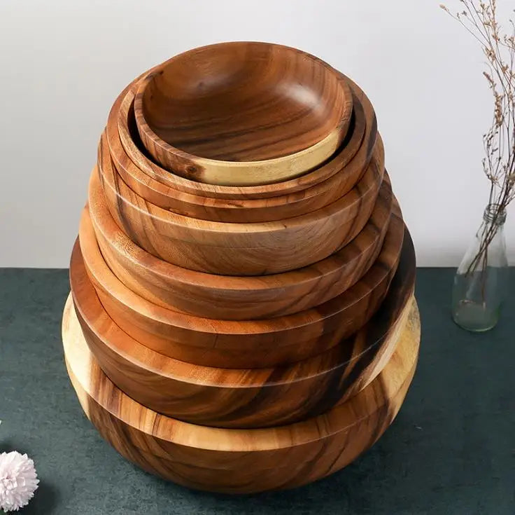 Hot Sale Professional Acacia Wood Salad Bowl Nordic Design Carved Eco-Friendly Lower Price for Parties Personalized
