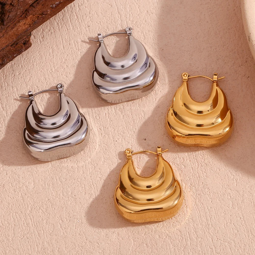 Hollow Statement Jewelry Boat Shape Women Earrings Gold Plated Jewelry Stainless Steel Anti Tarnish Jewelry