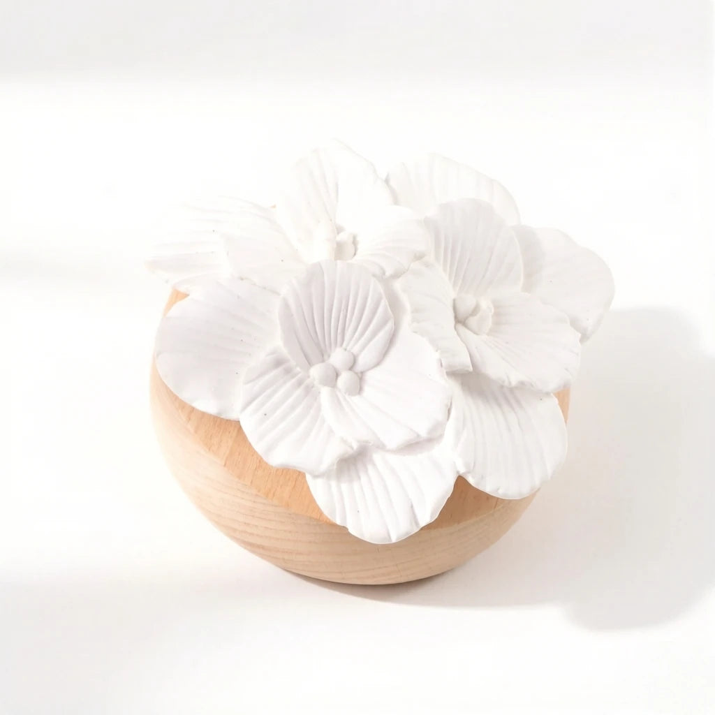 Wholesale Home Fragrance Wooden Based Scented Porcelain Flower Ceramic Aroma Plaster Air Freshener Essential Oil Reed Diffuser