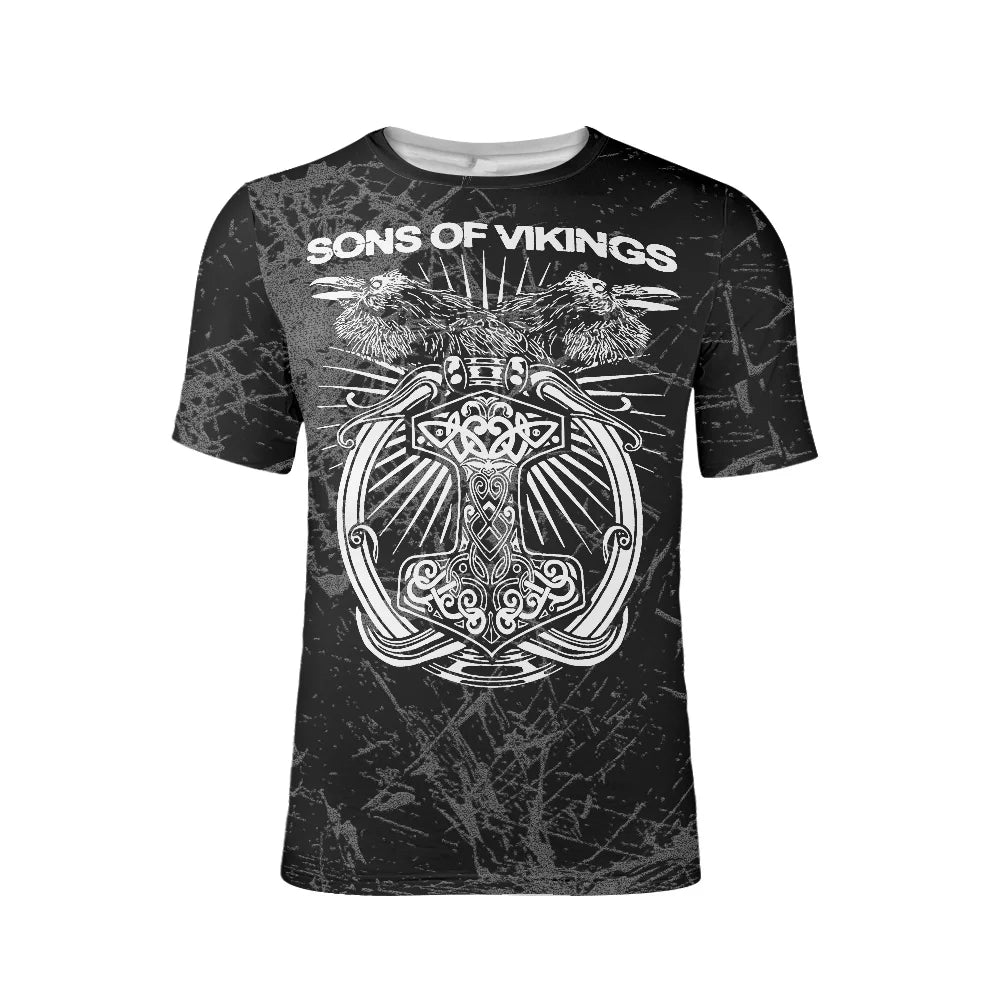Wholesale O-Neck Custom Printed for Valknut Ravens Tattoo 100% Polyester Breathable Eco-Friendly Plus Size Men's T-Shirts