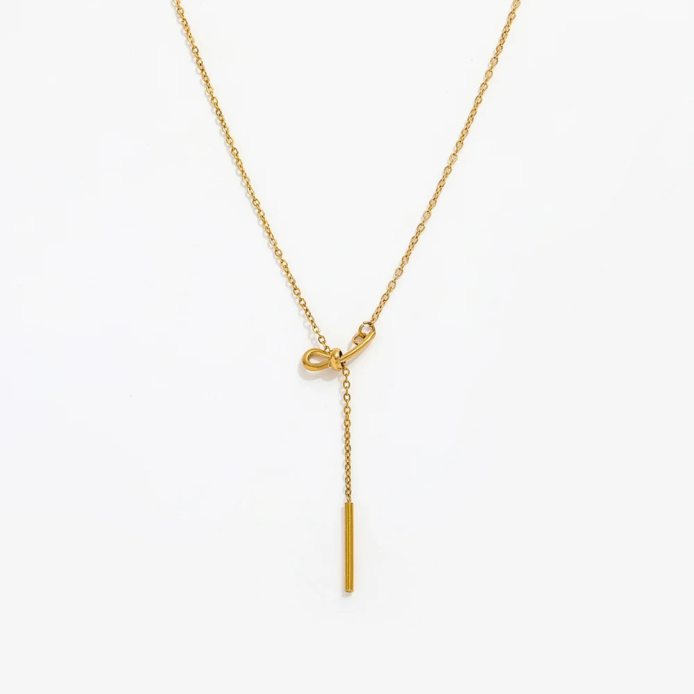 Joolim Jewelry 18K Gold Plated Waterproof Bowknot Tassel Pendant Necklace Stainless Steel Fashion Jewelry Wholesale