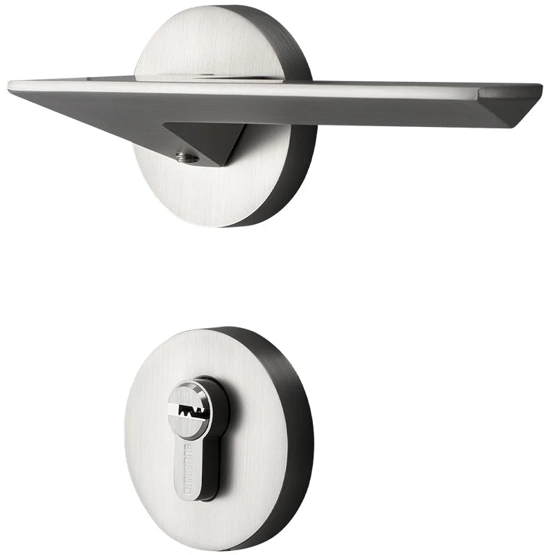 American Style Silvery Lever Door Handle for Hotel Interior Rooms Wooden Door with Zinc Alloy Steel Material Bedroom Bathroom