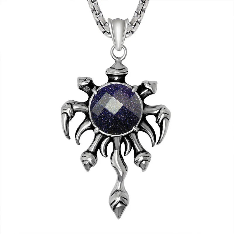 Wholesale Fashion Stainless Steel Paw Punk Pendant Necklace Personalized Blue Sand Stone Statement Fine Pendants & Charms