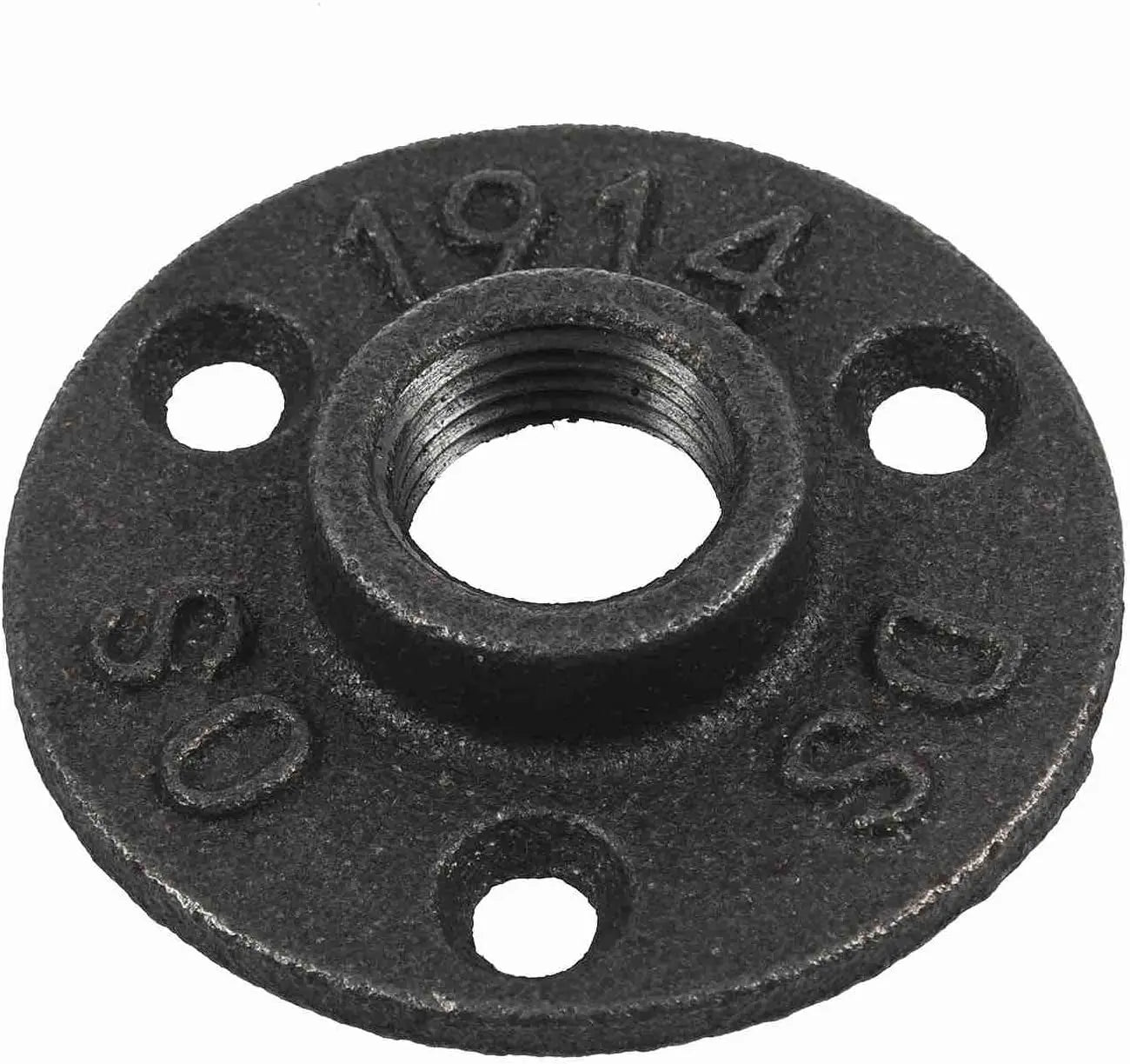 Black Malleable Cast Iron Floor Flange Low Pressure Powder Coated Vintage Industrial DIY Decorative Wall Fittings