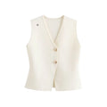 European and American Casual Women's Short Length Gold Button Knitted Vest Top Cross-Border Wholesale Clothing