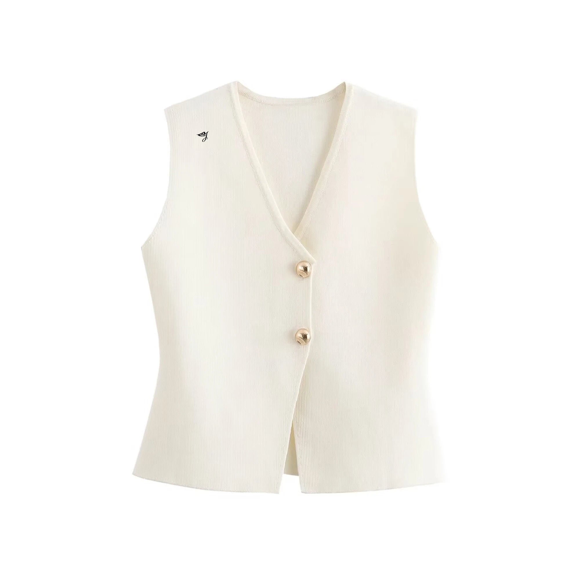 European and American Casual Women's Short Length Gold Button Knitted Vest Top Cross-Border Wholesale Clothing