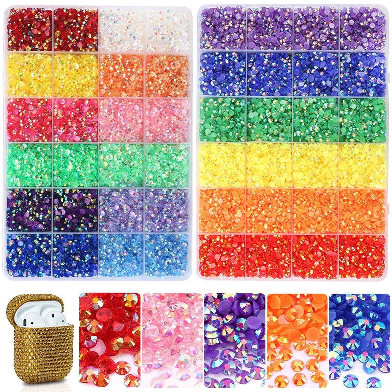 Wholesale Boxed 4mm Resin Nail Decoration Flatback Jelly Resin AB Color Nail Art Rhinestones