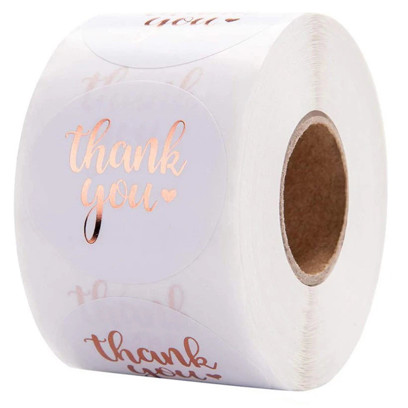 Yiwu Gillian Factory Direct Eco-Friendly Self-Adhesive Gold Foil Text White Background Care Labels Thank You Sticker for Garment