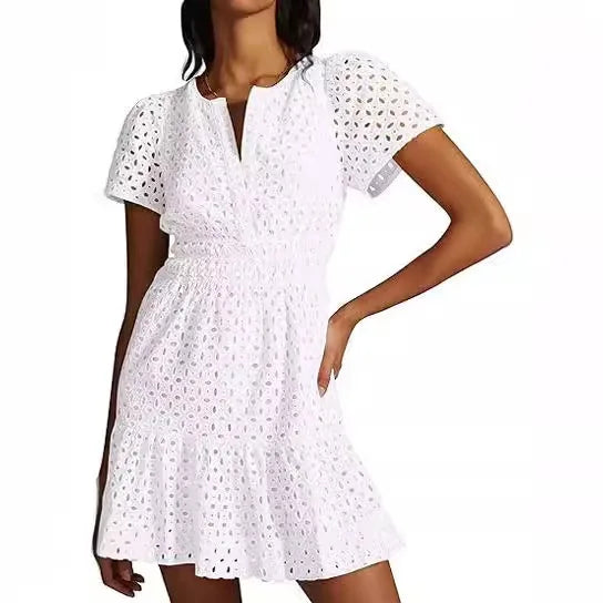 Factory New Designs 2025 Summer Short Sleeve Dresses Ladies High Quality Fashion Lace Dress