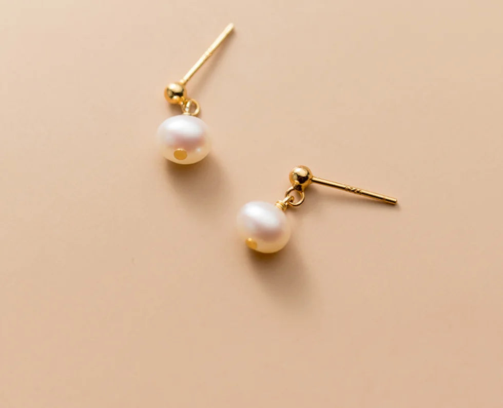 Dropshipping 925 Sterling Silver Dangling  Pearl Stud Earring Jewelry for Women