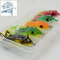 5pcs 12g Colors Artificial Freshwater Plastic Bait Fishing Hooks Top Water Soft Frog Lure Snakehead Set With Box