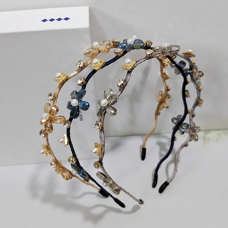 Handmade Vintage Bohemia Crystal Rhinestones Headdress Flower Tiara Luxury Headpiece Accessories for Women's Wedding