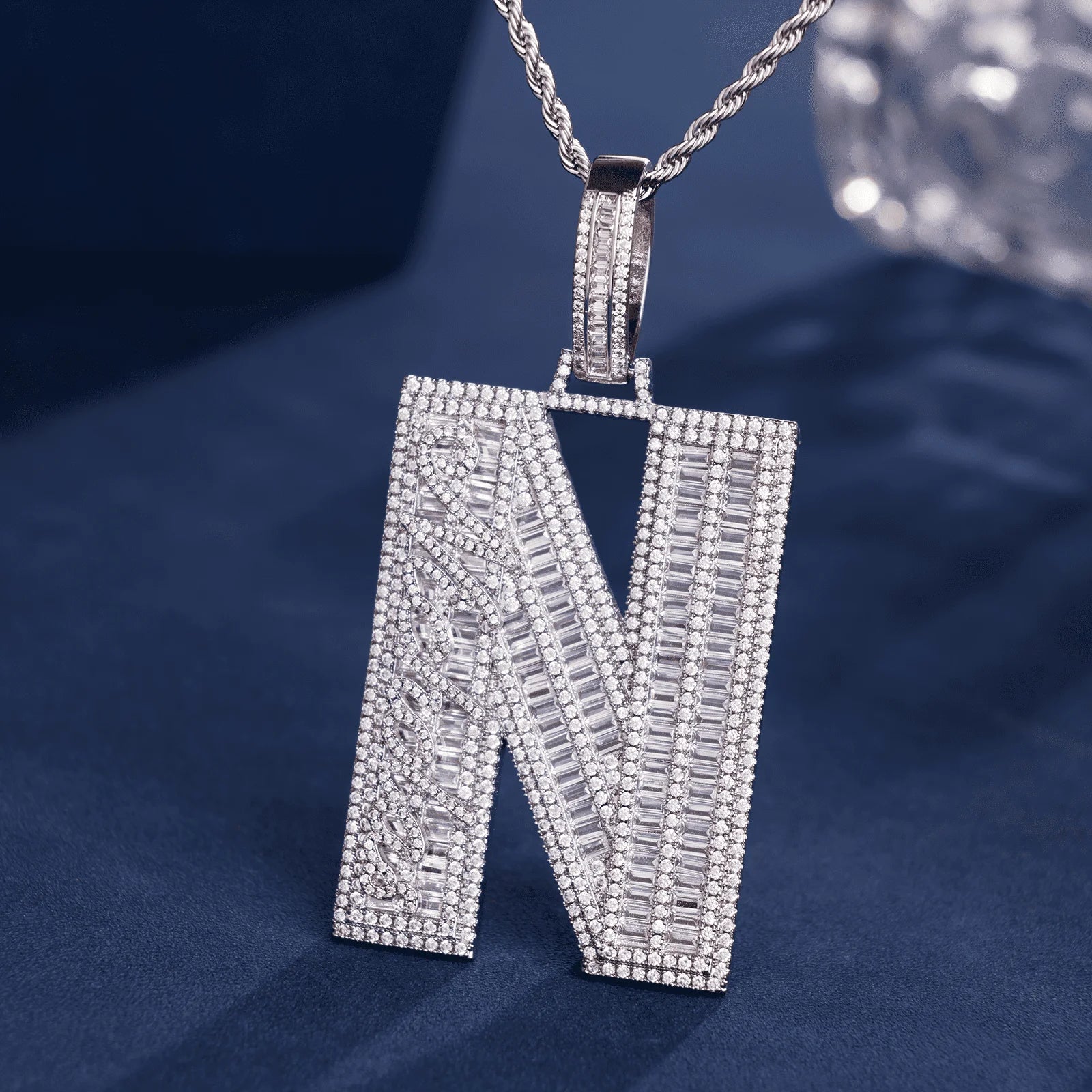 Hip Hop Custom Mini Letter Pendant Gold Plated Bling CZ Baguette Necklace with Zircon Initial Letter Necklace