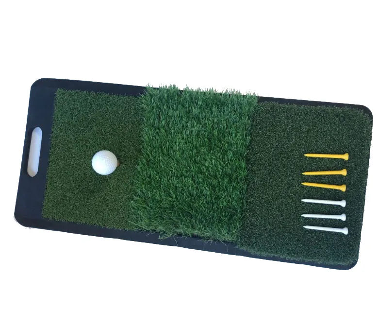 Hand-held Portable Rubber Golf Mat with Ambidextrous Design for Hitting Practice