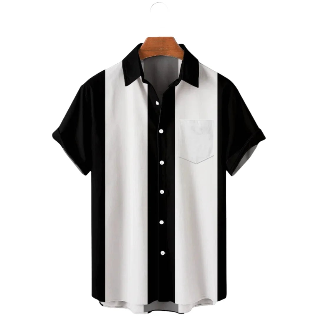 Summer New Short Sleeve Printed Men's Shirt Collar Casual Fashion Striped Thin Shirt