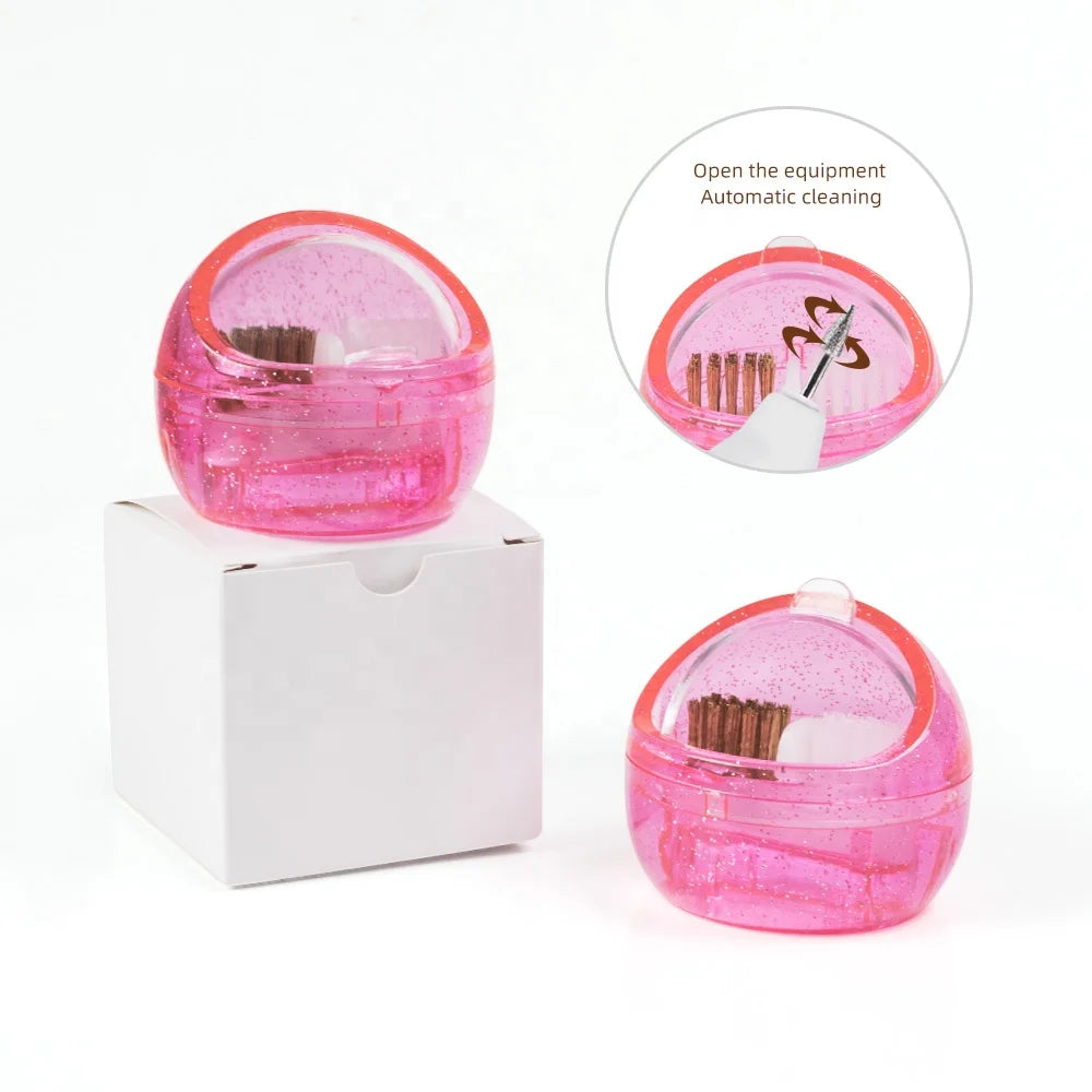 Nail Polishing Head Cleaning Tool Brush Portable Soft Hard Brush Cleaner Box  Nail Art Equipment Manicure Accessories