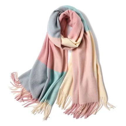 Manufacturer Hot Sell  Knitted Cashmere Pashmina Plaid Wool Tassel Scarf for Women Knitt Printed