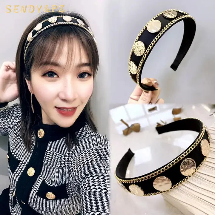 2021 New Retro French Luxury Baroque Elegant Golden Hair Band Shiny Geometry Wholesale Women's Hair Accessories