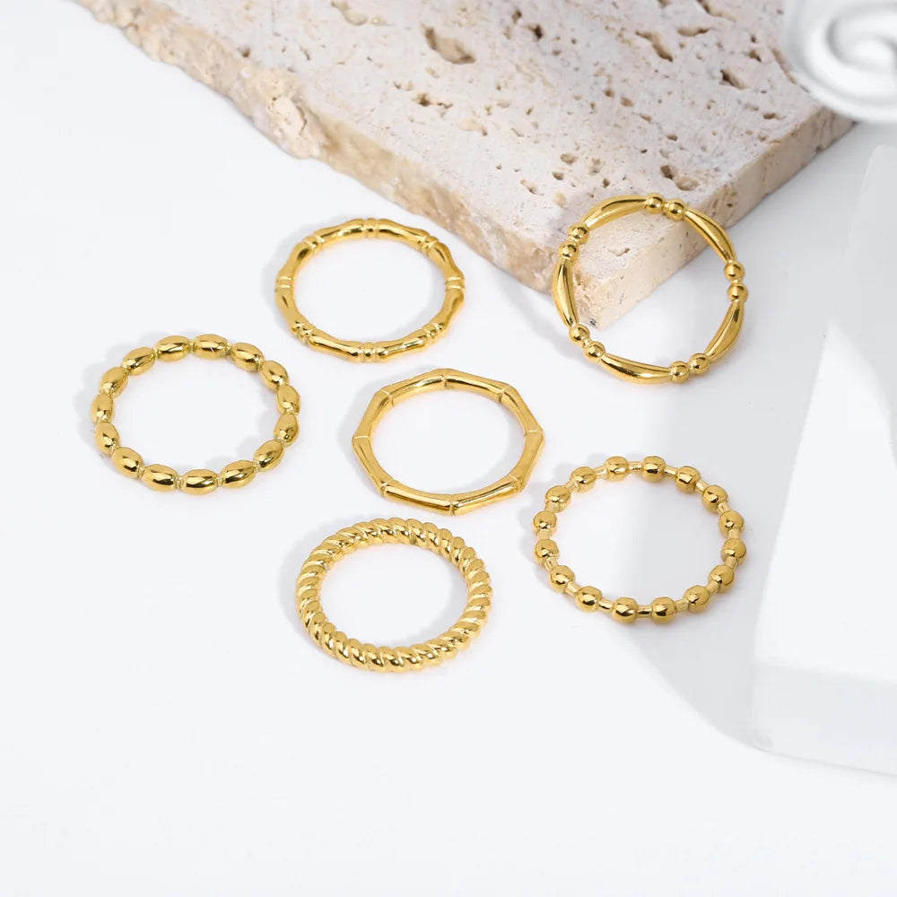 18K Gold Plated Stainless Steel Skull Bones Ring Beads Wedding Birthstone Ring Vintage Fashion Jewelry for Women Wholesale