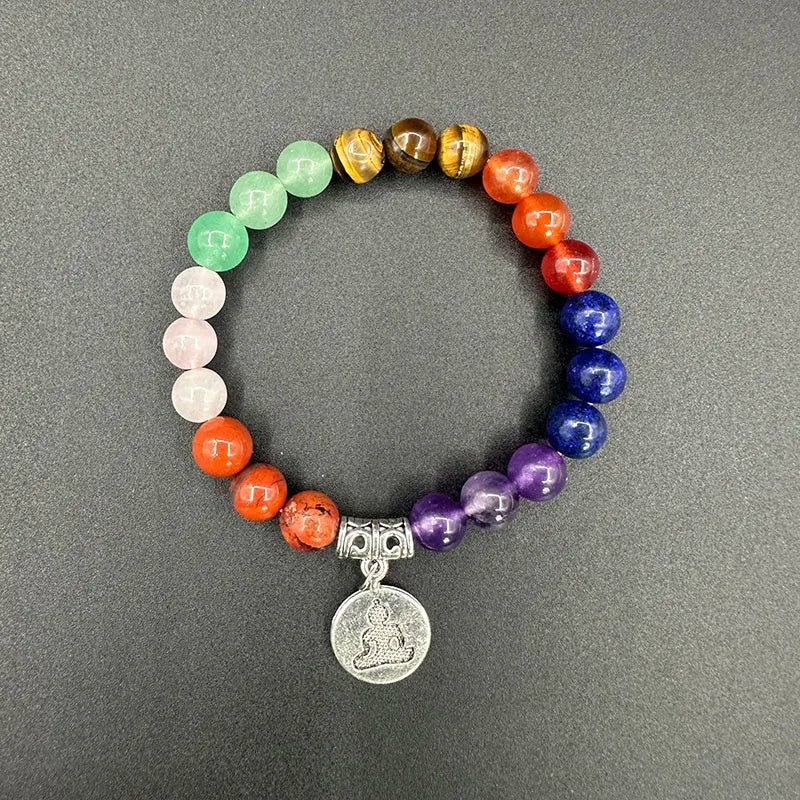 Natural Crystal Tiger Eye Lapis Lazuli Amethyst Red Agate 8mm Beads 7 Chakra Healing Stone Yoga Bracelets for Women and Men