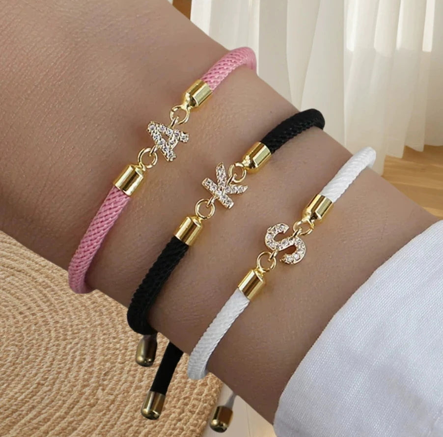 Zooying Gold-Plated Adjustable Milan Rope Bracelet for Women and Men  with Zircon Initial Charm  Beaded