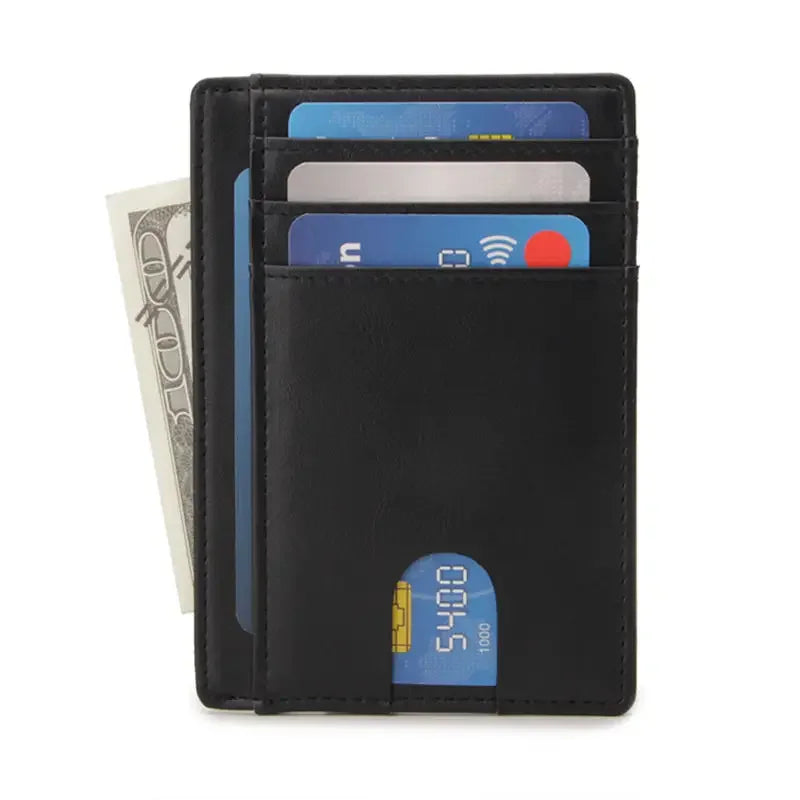 Custom Genuine Leather Credit Card Holder Wallet Minimalist Pocket RFID Cardholder with ID Window