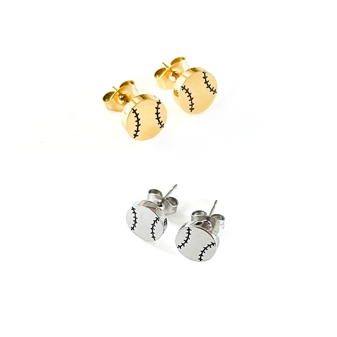 Boutiqueaccessory Sporty Stainless Steel Softball and Baseball Stud Earrings Jewelry