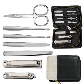 Wholesale Pedicure Kit Manicure Tools 7 1 Anti-Splash Stainless Steel Nail Cutter Set Silver Fashion Leather Sheath High