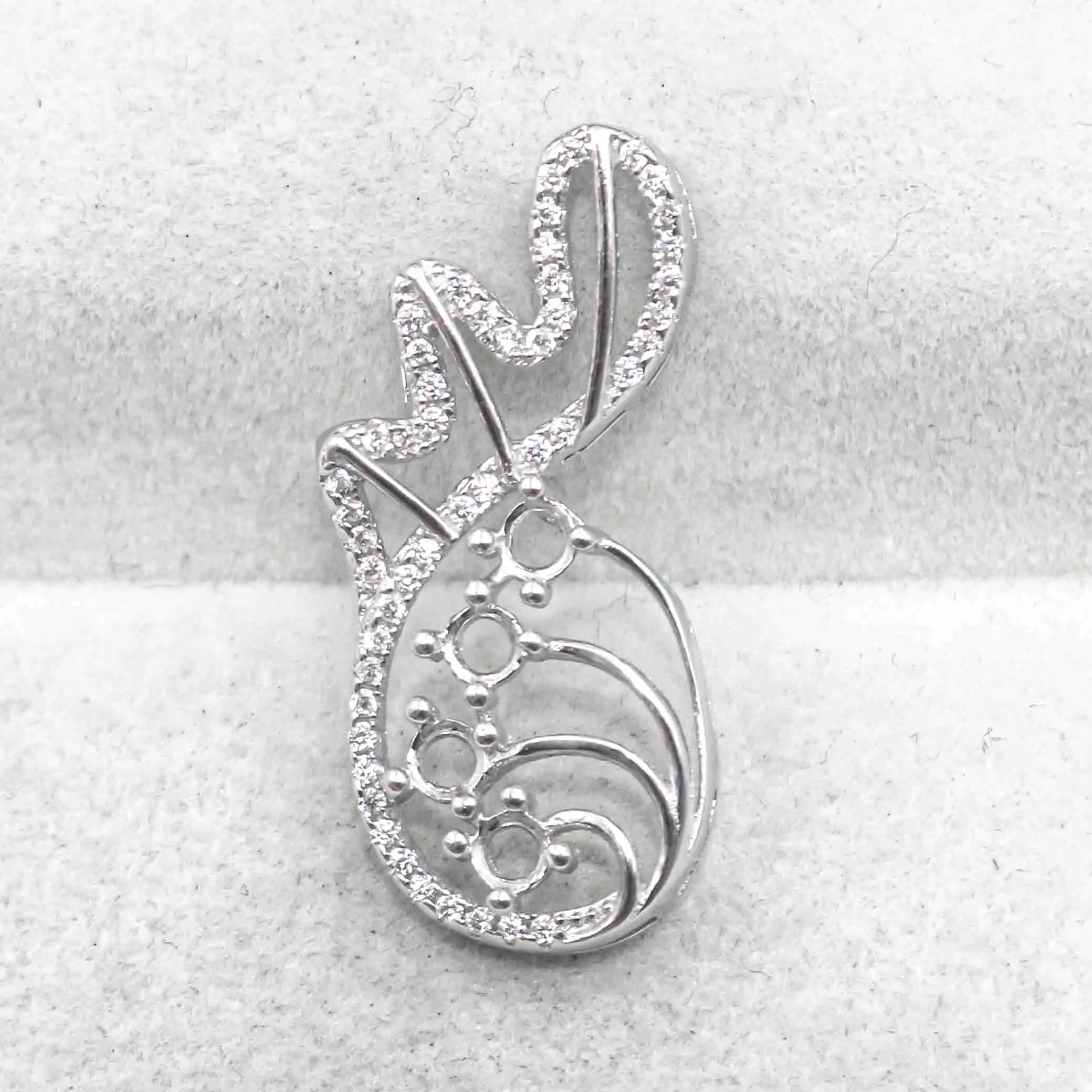 Sterling Silver 3*3mm Semi Mount Pendant Empty Frame Blank Support Setting S925 Base Holder Without Center Stone for DIY Inlay