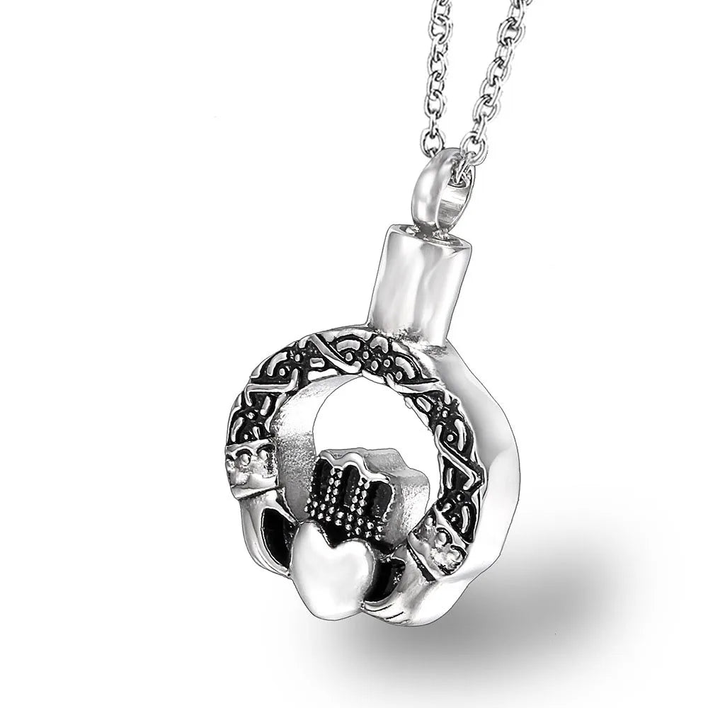 2026 Hot Lovely Family Stainless Steel Heart Cremation Jewelry Memorial Pendant Keepsake the Crown of love Urn Ashes Necklace