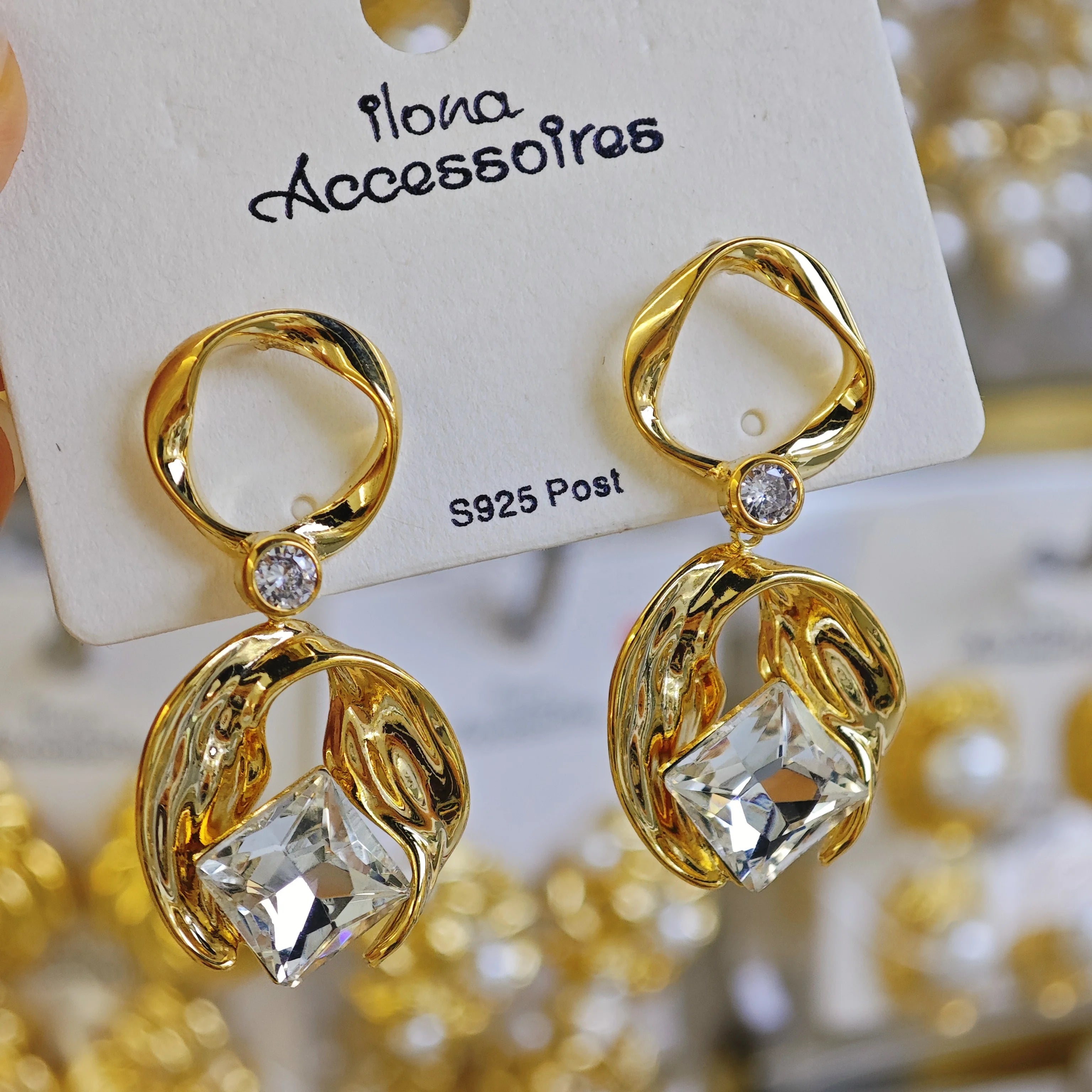 Ilona Wholesale18K Gold Plated Copper Twisted Drop Earrings Abstract Hammered Textured Minimalist Earrings Jewelry for Women