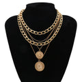 Hip Hop Zinc Alloy Gold Color Chunky Multi Layered Choker Gypsy  Coin Medaglia Necklaces Jewelry Women