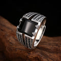 Wholesale Retro Trend 925 Sterling Silver Wedding Ring for Men Open Design with Sugar Black Agate Diamond Zircon Silver Jewelry