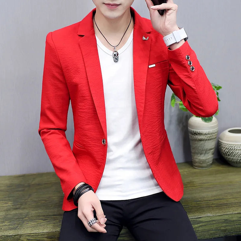 Male Thin Men's Solid Brand Korean Blazer Male Thin Wild Personality Spring & Summer Solid Color Leisure Blazer