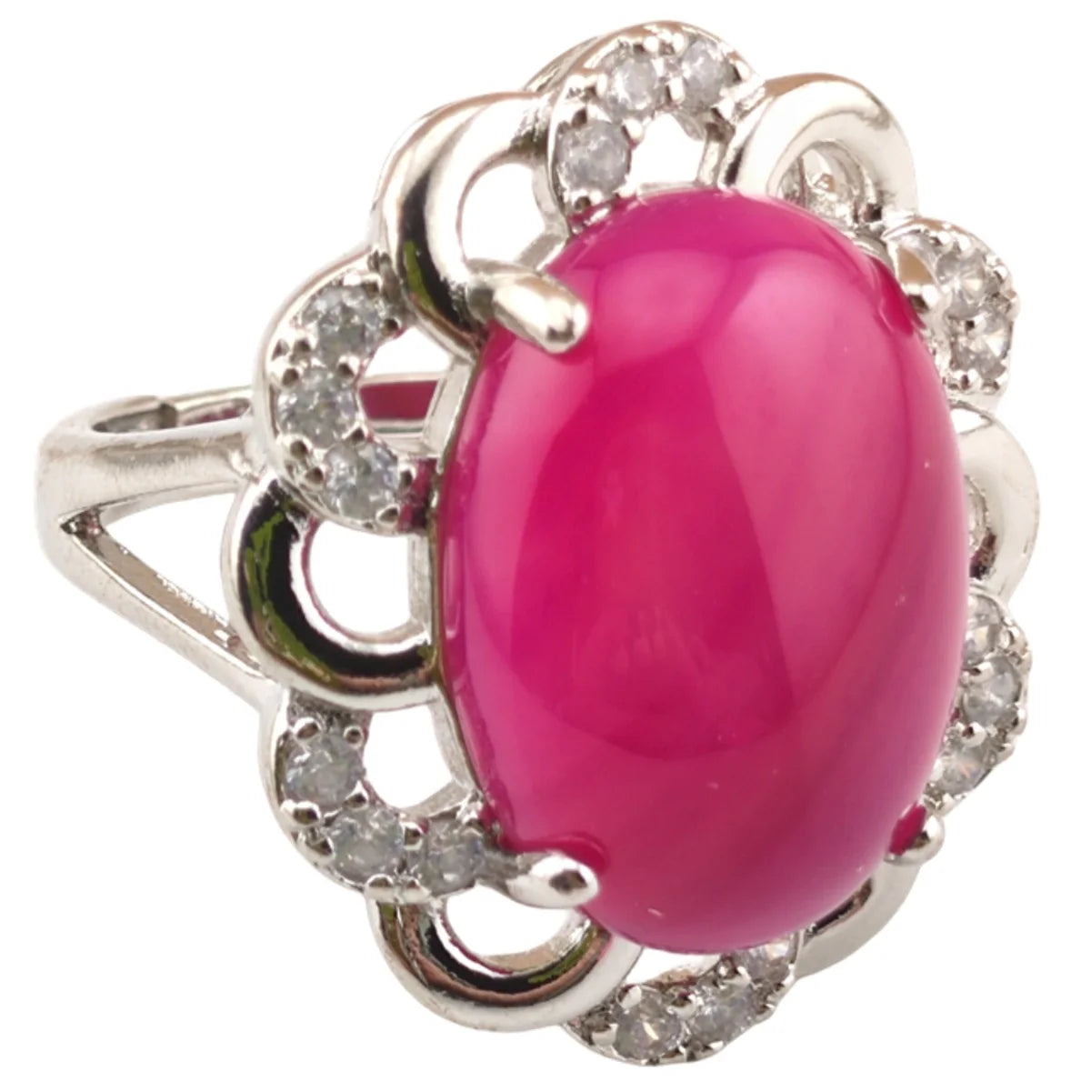 Customized Logo Beautiful Hollowed Out Stainless Steel Ring Natural Oval Rese Red Rosy Agate Stone Ring