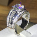 Huitan Custom Gorgeous Geometry Design Sparkling Zircon Wide Band Rings Bridal Wedding Silver Plated CZ Rings for Women Jewelry