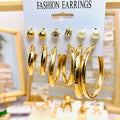 Women's Geometric Compact Individually Packaged Set Jewelry Earrings Golden Rhinestone Harbor Wind Hollow Pearl Earring Cards