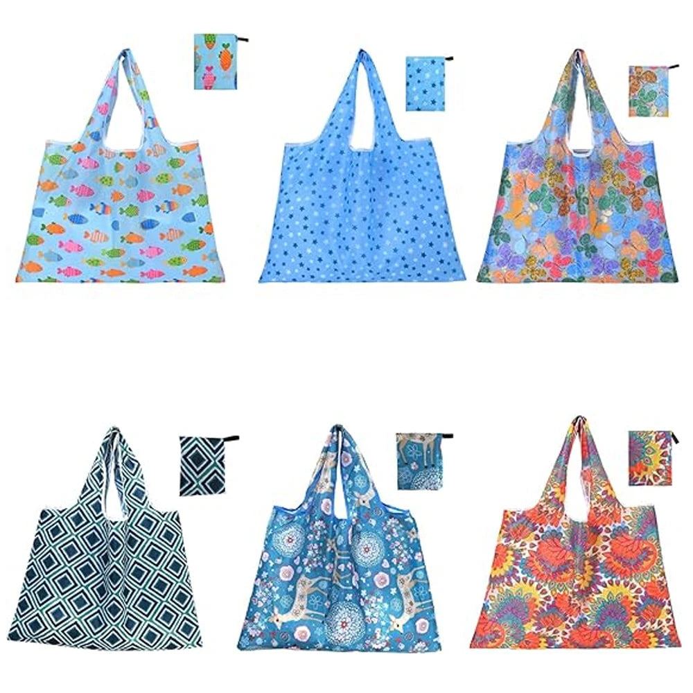 Best Custom Washable Packable Foldable Reusable Oxford Geometric Grocery Tote Bag for Women Shopping with Handles