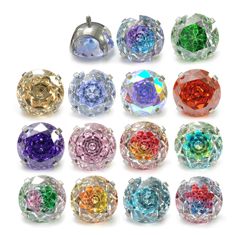 ASTM F136 Titanium 5A Zircon Claw Setting Rose Cut Cartilage  Earrings Hypoallergenic Labret Body Piercing Jewelry Accessories