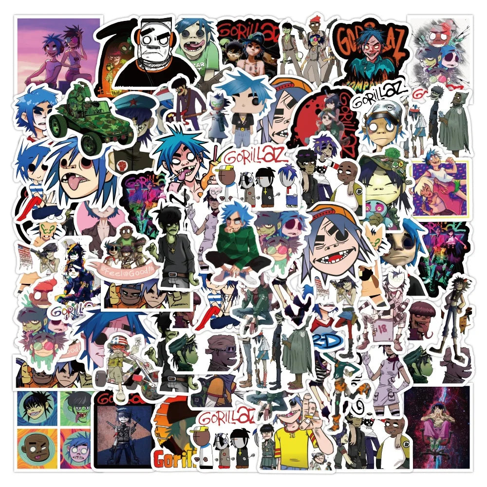 50Pcs Gorillaz Brand Music Graffiti Sticker Girl Boy Table Phone Guitar Luggage Laptop Decorative Mix Stickers