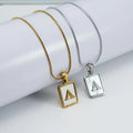 GT New 18K Gold Stainless Steel Letter A-Z Initial Necklace for Women White Rectangle Shell Alphabet Pendant Necklace