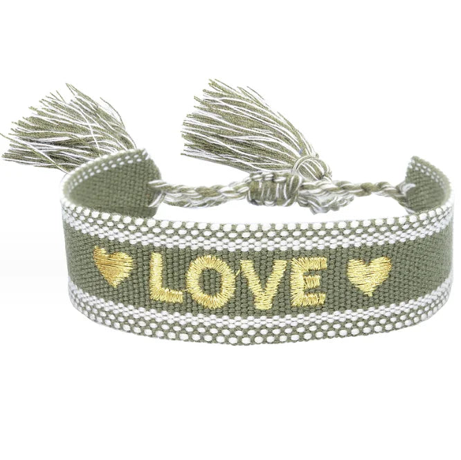 Woven Couple Bracelet Letter Embroidered Wrist Strap Tassel Zircon Bracelet Logo Fashion Men's and Women's Woven Strap