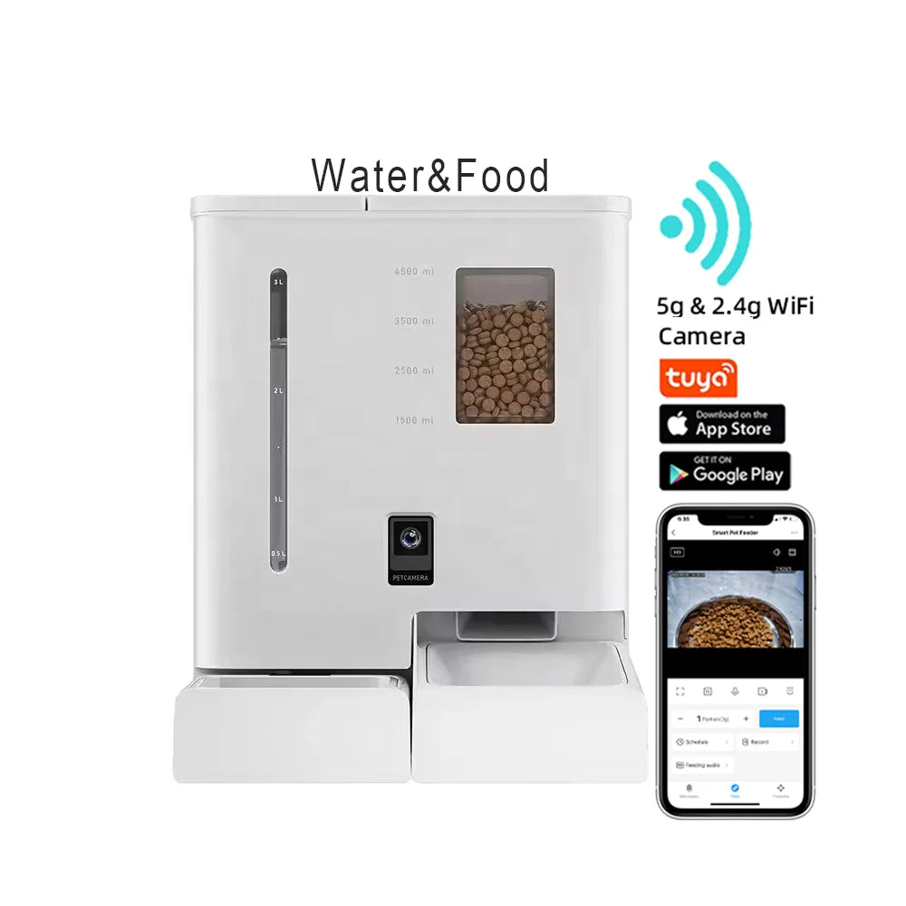 2026 New  Muti-function Auto Dog cat Bowl Feeder Smart Pet Food Feeder& Water Fountain 2 in 1 Pet Feeder and Waterer with Camera