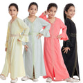 Eid Islamic Clothing Girls Abaya for Children Muslim Dress Long Sleeve Patchwork Color Dress for Kids Ramadan Robe Dubai