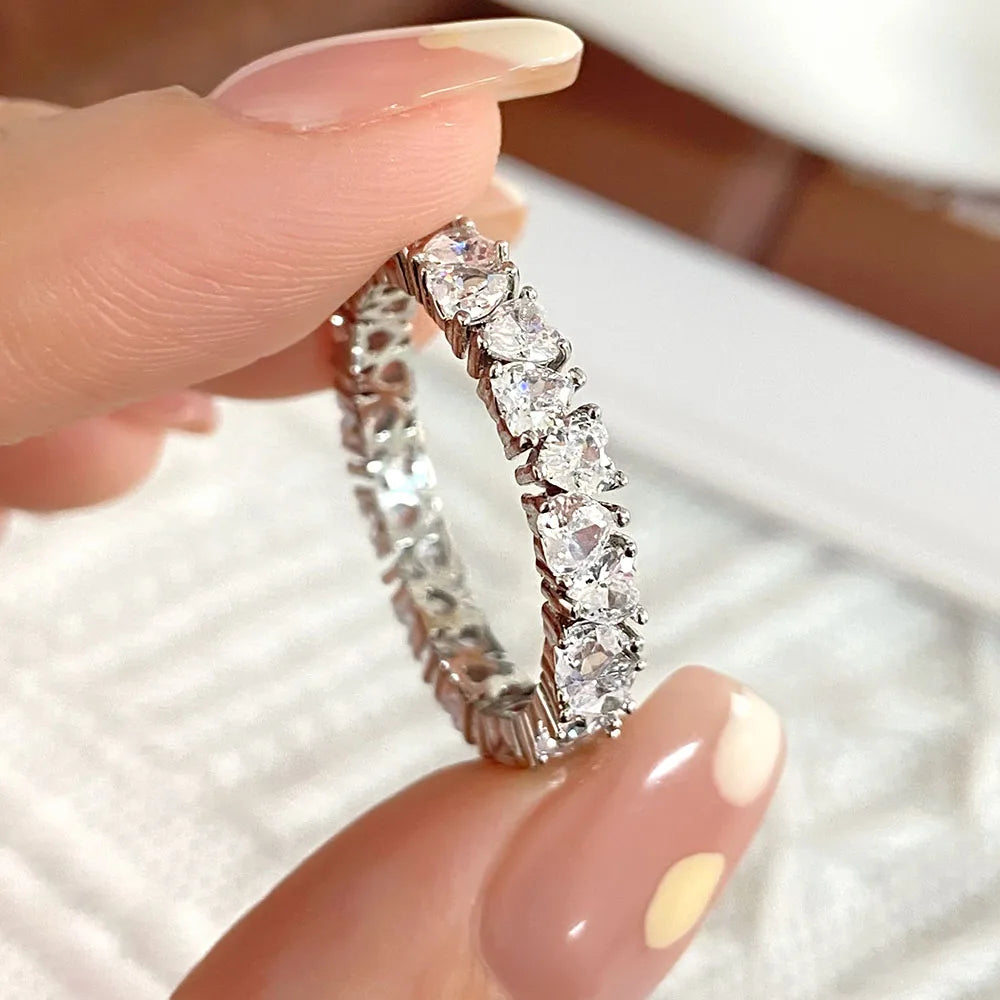 Wholesale Fine Jewelry Hypoallergenic Waterproof 925 Sterling Silver Gemstone Heart Rings-Trendy for Anniversary & Party