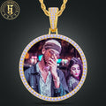 Hip Hop Custom 45mm Circle Picture Necklace Jewelry Brass Pink Cubic Zirconia Round Photo Memory Pendant Necklace
