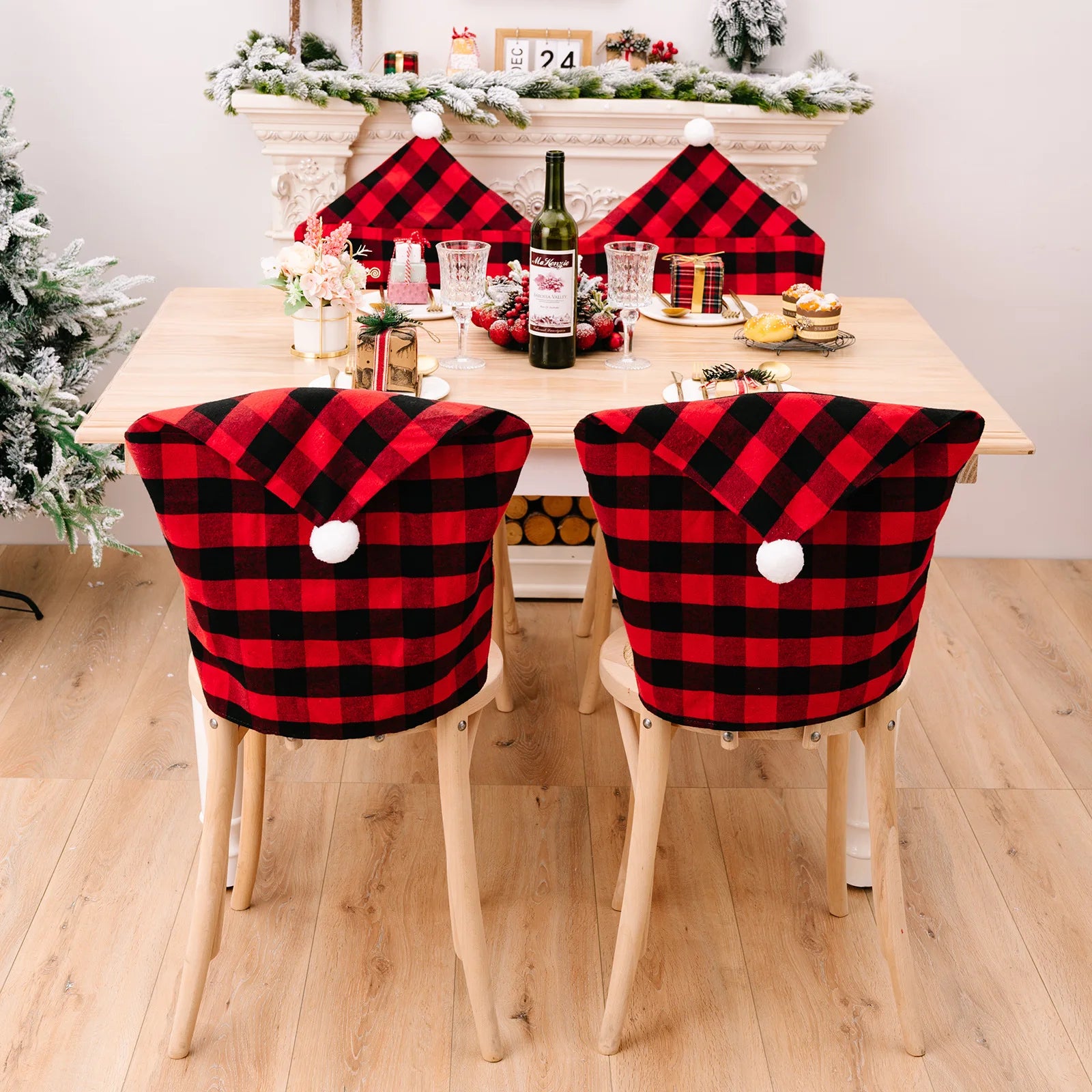 Hotel Party Black and Red Checkered Banquet Christmas Chair Cover Slipcover Christmas Decoration Christmas Chair Decoration