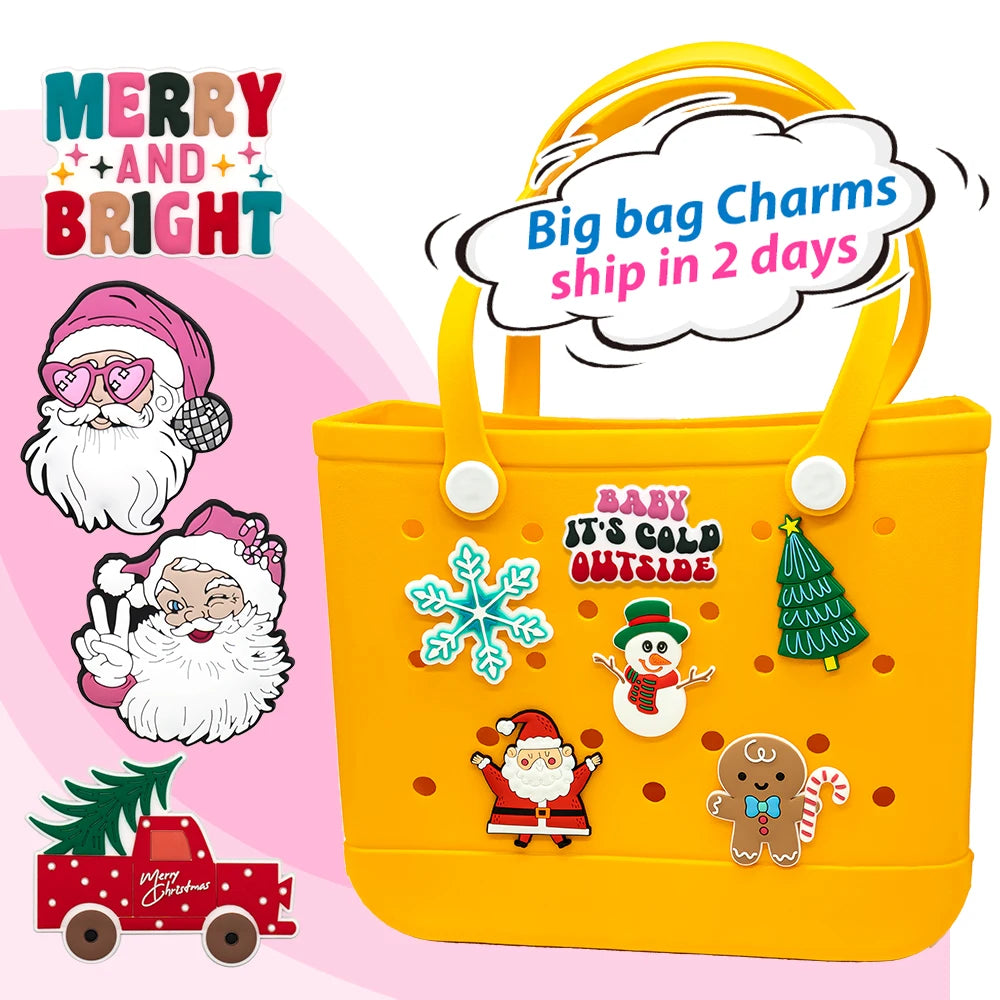 2025 Popular DIY Designer Cute PVC pink Christmas Tree Theme Bag Charms Accessories Trend Custom Large Charms for Beach Bags